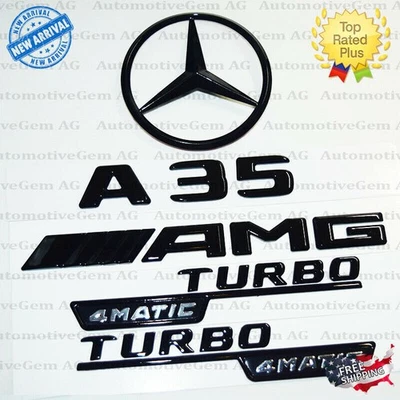 A35 Hatchback AMG TURBO 4MATIC Rear Star Emblem Black Combo Set Mercedes W177 - Image 1 of 2