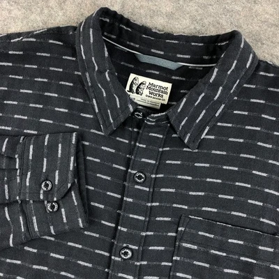 Camisa abotonada de franela a rayas negras L Marmot Mountain Works para hombre Foto 1 de 4
