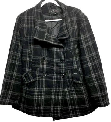 Giacca 1X Abrigo Guisante Manga Larga Forrado a Cuadros Gris Negro Cuello Botón Foto 1 de 4