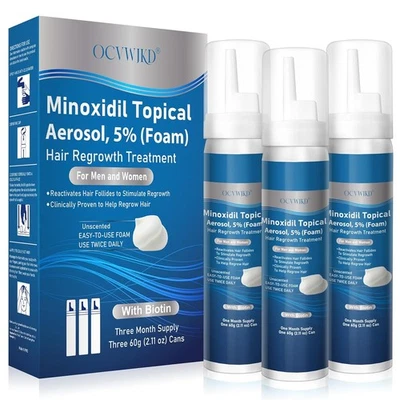5% espuma de minoxidil, 5% espuma tópica de minoxidil, minoxidil para hombres y mujeres, infus Foto 1 de 4