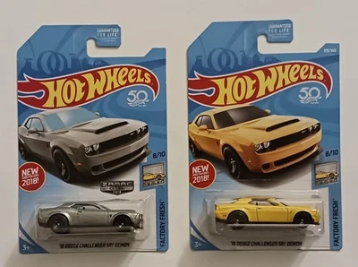 Lot of 2 2018 Hot Wheels Zamac & New Models 18 Dodge Challenger SRT Demon  - Image 1 of 4