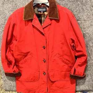 Cappotto uomo Lands'End L rosso foderato a quadri da fienile taglia media - Foto 1 di 9