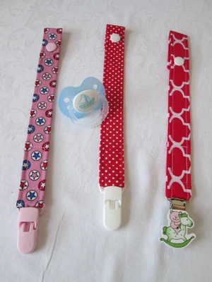 Baby Schnullerband mit Clip (ohne Schnuller) 3 Stück; reine Handarbeit; NEU - Bild 1 von 4