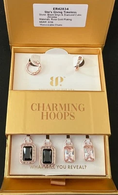 Bomb Party Charming Hoops She’s Giving Timeless ER42834 Black Onyx CZ Rose Gold - Image 1 of 3