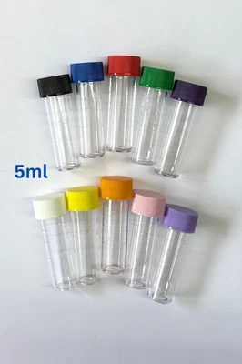 5ml plastic test tubes vials sample container powder craft bead with screw caps - Image 1 of 4