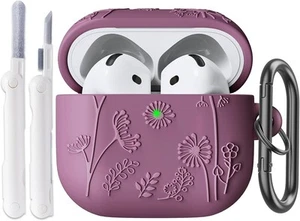 Compatible with Airpods 4 Case, 3D Floral Embossed Soft Silicone Violet Smoke - Picture 1 of 6