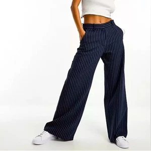 Abercrombie & Fitch Navy Stripe Tailored Brushed Suiting Wide Leg Pant NWT - Picture 1 of 16