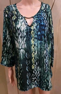 Kim Rodgers PXL Multicolored 3/4 Sleeve Smocked Bracket Pullover Blouse - Picture 1 of 8