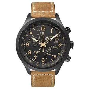 Timex T2N700 Mens Black Tan Fly-Back Chronograph Watch - Picture 1 of 1