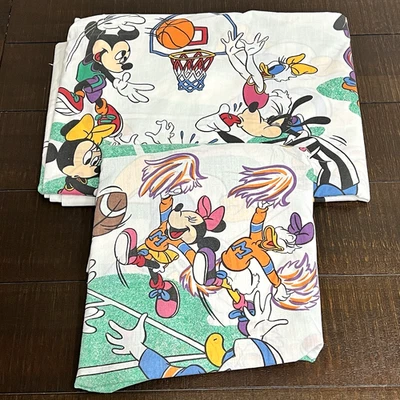 Vintage Disney Mickey Mouse & Friends Sports Twin Flat & Fitted Sheets - Image 1 of 4