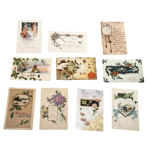 Lot von 10 antiken Vintage Postkarten Anfang 1900 Gruß Neujahr verschickt - Bild 1 von 6