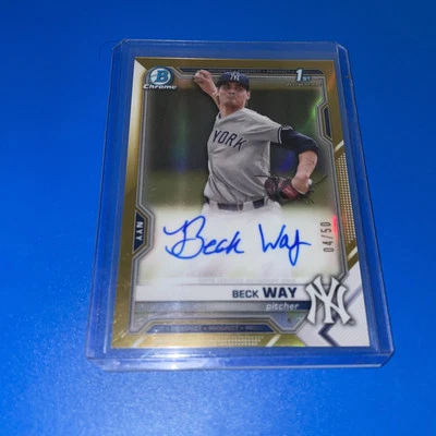 2021 Bowman Chrome Beck Way Auto Gold Refractor /50 New York Yankees - Image 1 of 2