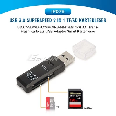 2 in 1 USB 3.0 Memory Card Reader Kartenleser max 128GB für Micro SD MMC SDHC TF - Bild 1 von 4