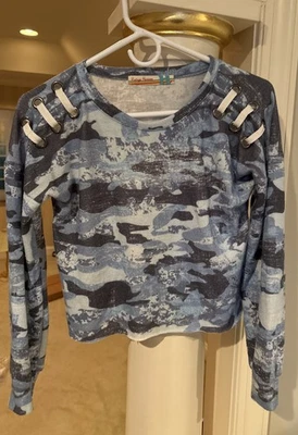 Suéter Vintage Havana Crop Top Talla XL Azul Tie Dye Con Mangas Largas Foto 1 de 4