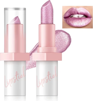 Noerrors Metallic Pink Frost Glitter Lipstick, High Impact Shine Lipcolor, Trans