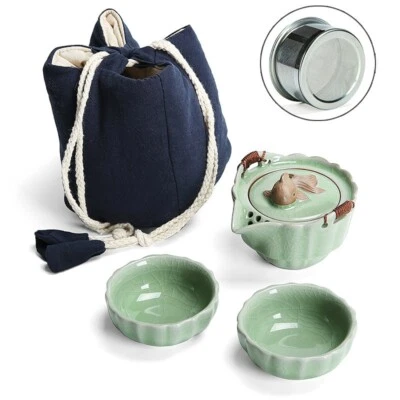 Portable Tea Set For Travel Ruyao Geyao Craft Golden Fish Relief Tea Pot Cups - Image 1 of 4