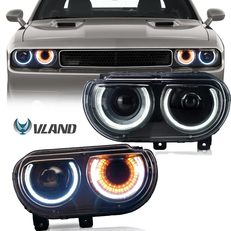 2* VLAND LED Headlights Fit 2008-2014 Dodge Challenger w/Sequential  Front Lamps - Image 1 of 4