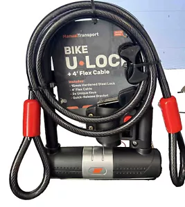 Manual Transport Bike U-Lock with 4 Ft Flex Cable - Picture 1 of 3