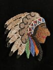 Vintage Hand Beaded Native American Chief With Headdress  4.5 X 4.5”