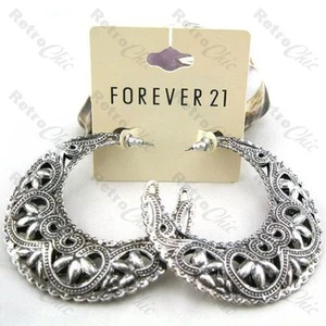 ORNATE FILIGREE gypsy hoops 5cm big HOOP EARRINGS vintage gold/silver fashion - Picture 1 of 7