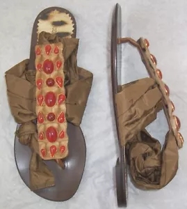 ROBERTO CAVALLI Sandali bassi in seta marrone gioiello impreziositi coccodrillo scarpe 36,5 - Foto 1 di 3