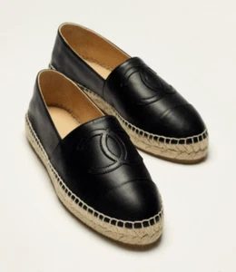 NIB NEW Chanel Black Lambskin Leather or Quilted Espadrilles Slip On Size 37 38 - Picture 1 of 14