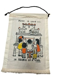 Flavia Lanier Fabric Wall Hanging Banner Music Is Love ,In Search Of A Word OOAK - Picture 1 of 7