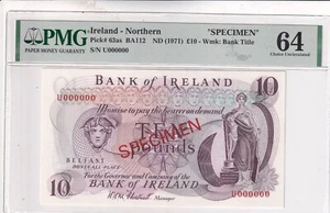 Ireland - Northern, 10 Pounds, 1971, UNC, p63as, SPECIMEN - Picture 1 of 2