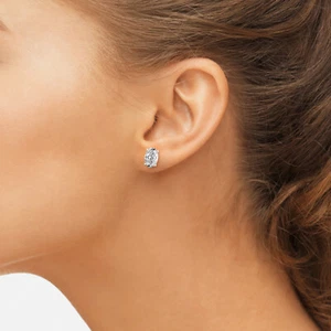 Studs Earrings 1CT Oval Lab Created Diamond 14K Gold 4 Prongs F-G / VS1 - SI1 - Picture 1 of 8