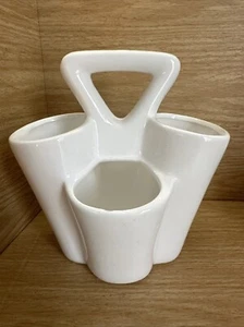 White Ceramic 4 Section Paint Brush Utensil Caddy With Handle Kitchen Hobby - Picture 1 of 7