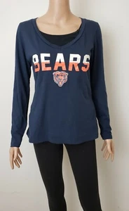 NFL Sparkly Chicago Bears Long Sleeve V Neck T Shirt Womens Size Large - Picture 1 of 7