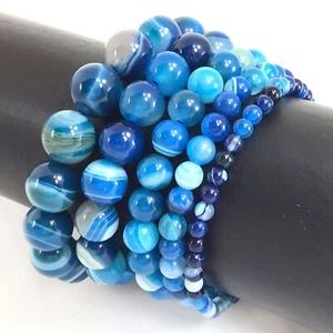 Handmade Natural Blue Stripe Agate Stretch Bracelet Beaded 4mm 6mm 8mm 10mm 12mm - Picture 1 of 23