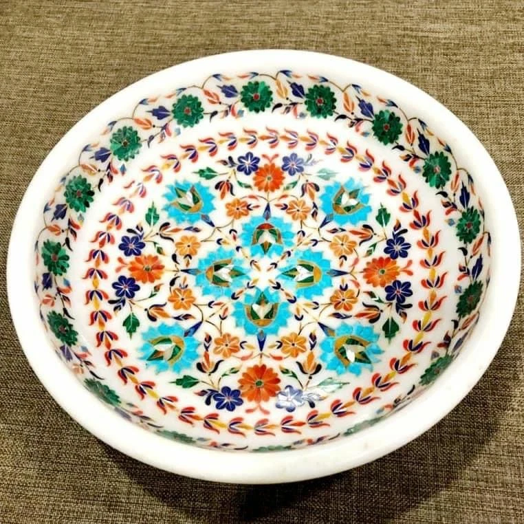 12" Marmor Dekorative Obstschale Mit Halbedelsteininlay Heimdekoration - Bild 1 von 1