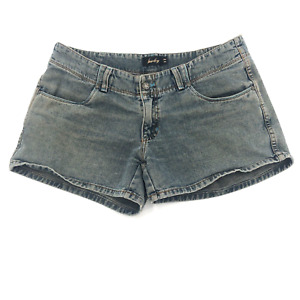 Hurley Womens Denim Jeans Shorts Juniors 11 Blue Low Rise Back Pocket Flaps Zip