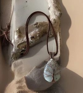 Dendritic Opal Tree Of Life Copper Wire Wrapped Gemstone Pendant Necklace-New - Picture 1 of 3