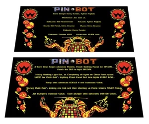 Williams Pinbot Pinball Custom Apron Instruction Cards - Picture 1 of 1