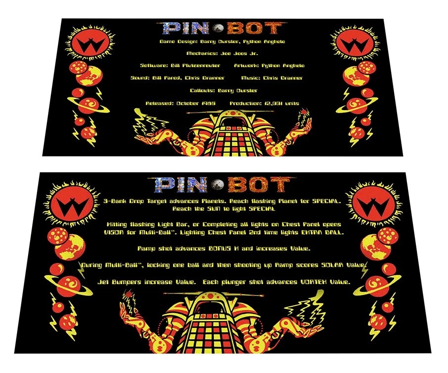 Williams Pinbot Pinball Custom Apron Instruction Cards - Image 1 of 1