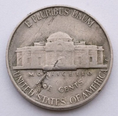 1946-S 5c Lamination ERROR Jefferson Nickel - 5 cents - Image 1 of 2