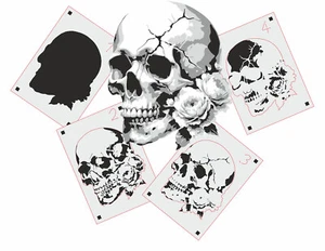TS-011 Skull stencil tattoo airbrush walltattoo vintage multilayer template - Bild 1 von 4