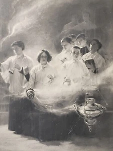 Choir Boys By EH Blashfield Antique Victorian Photogravure Painting Print Framed - Picture 1 of 6