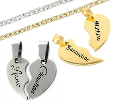ID Partner Anhänger geteiltes Herz + Ketten + Gravur nach Wunsch gold-silber - Bild 1 von 4