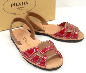 Sandali Prada Flat Slingback 35 Rosso x Marrone Italia con scatola 74220062100 2 - Foto 1 di 22