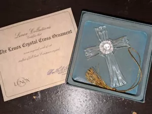 Lenox Fine Crystal Christmas Ornament Cross Made Germany 3.75" Tall w/ Box - Picture 1 of 4