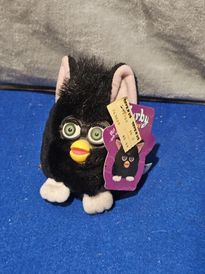 1999 Furby Buddies BIG LIGHT Bolsa de Feijão de Pelúcia Olhos Verdes Pretos com Etiquetas Tigre - Imagem 1 de 3