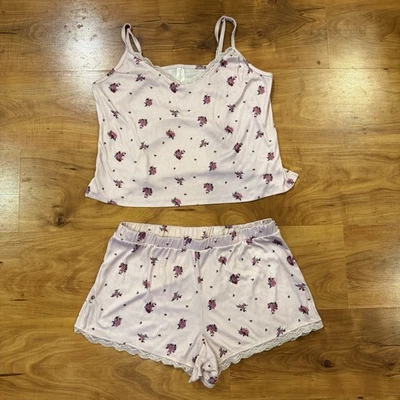 Jessica Simpson Floral Tank Shorts Lace Pajama PJ SET Sz L - Image 1 of 4