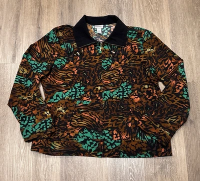 Chicos Zenergy Jacket Size 3 XL Leopard Print Zip Pockets Stretch Brown Green - Image 1 of 4