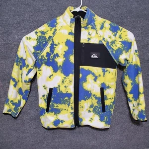 Quiksilver OG Polar Fleece Jacke Herren Large Neon Gelb Blau Batik Outdoor  - Bild 1 von 10