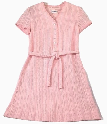 VESTIDO ROSA CLARO De Colección Años 60 Mangas Cortas CINTURÓN Poliéster? PEQUEÑO hecho en USA Foto 1 de 4