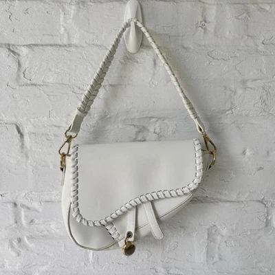 Purfanree White Saddlebag Shoulder Bag In Faux Leather with Gold Hardware - Image 1 of 4
