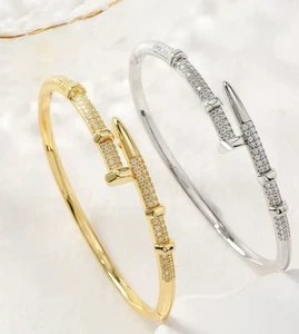 Nagelarmband 18 Karat vergoldet mit Zirkon besetzt. - Bild 1 von 4